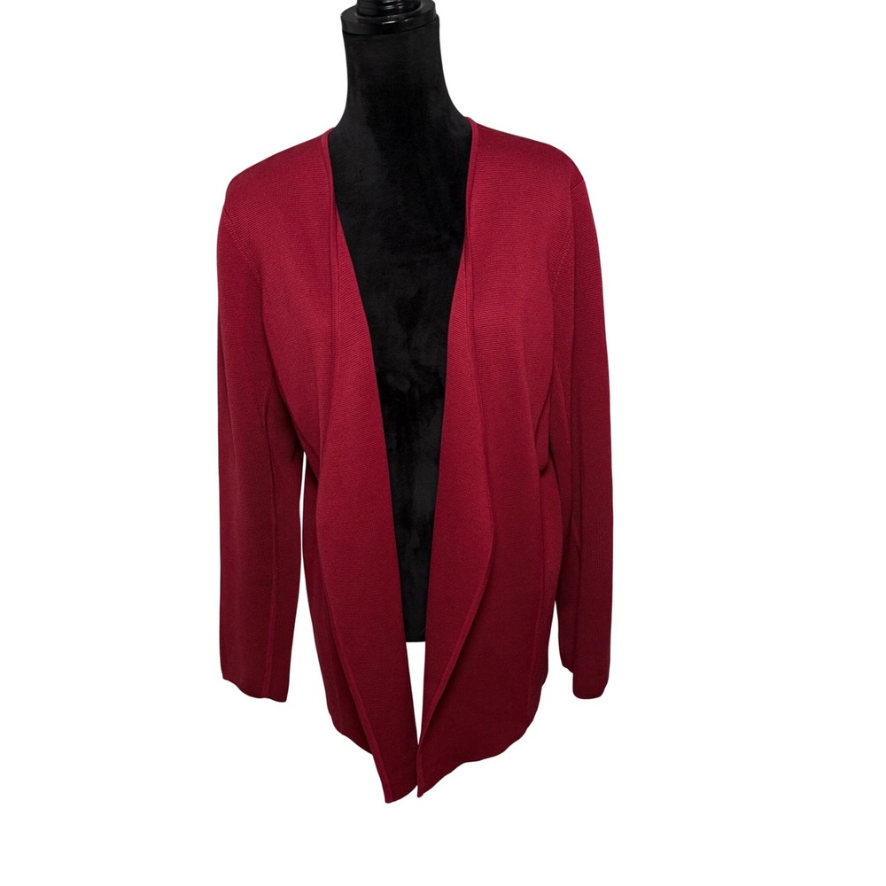 EILEEN FISHER Cardigan Maroon Silk Cotton Knit Open Front Draped Collar Size L/G
